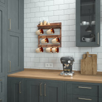 Flash Furniture HFKHD-GDI-CRE8-922315-GG Campbell Wooden Wall Mount 12 Cup Mug Rack Organizer with Upper Storage Shelf and Metal Hanging Hooks with No Assembly Required,  Rustic Brown